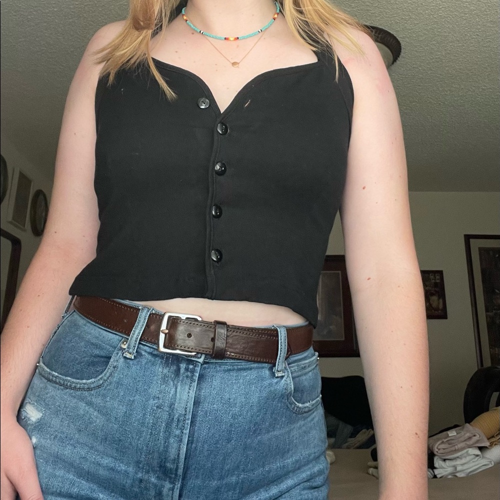 Black Button-Up Halter Top